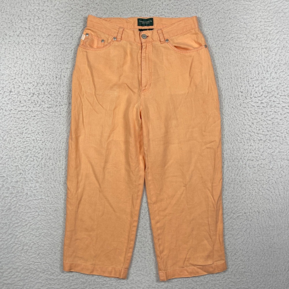 Lauren Ralph Lauren Pants Womens 8 Orange Linen Blend Crop Coastal Summer Chic